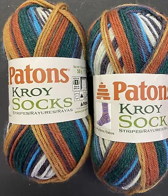 Lot Of 2 Skeins Patons Kroy Sock Yarn: #55520 Rusty Stripes. Enough For Pair! • $9.99