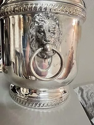 VTG. Barware Silver Lion Head Handle Ice Bucket Milk Glass Sheffield Silver Co. • $110