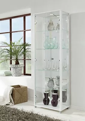 £294.99 • Buy New Universe LED 2 Door Display Glass Cabinet- In Black, Silver, White & Beech