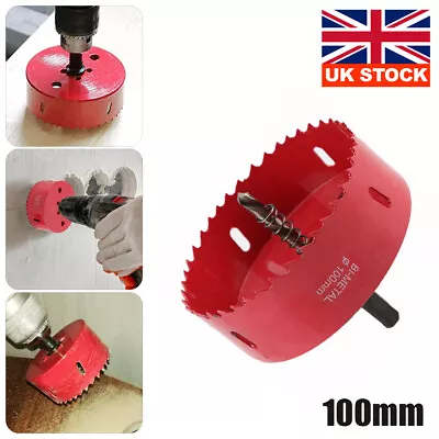  M42 Metal Hole Saw 100mm Holesaw Cut Arbor Pilot Drill Bit Wood Plastic W/Rod • £8.59