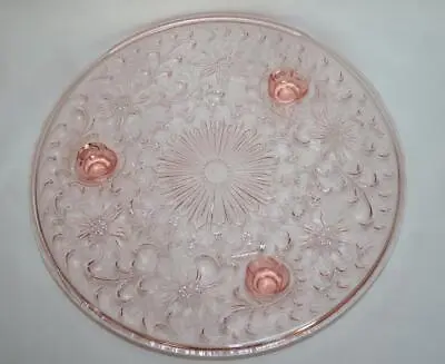 $38 • Buy US Glass Vintage Shaggy Rose Pink Footed Cake Plate  #2502