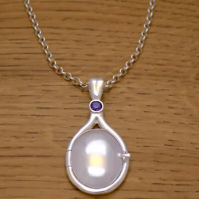 925 Sterling Silver H2O Just Add Water Mermaids Purple CZ Locket Necklace &Chain • $34.30