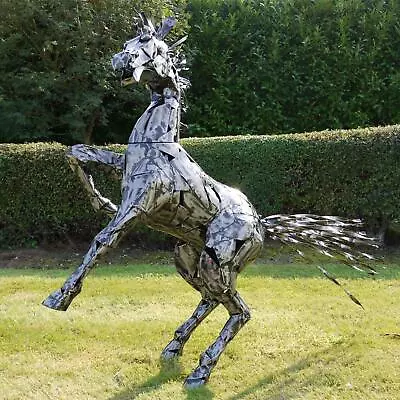 Abstract Rearing Horse Garden Sculpture - Metal Outdoor Ornament • £244