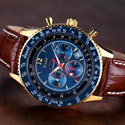 Stauer Flyboy Blue Designer Watch Chronograph Mode Luminous Hands Battery • £189.99