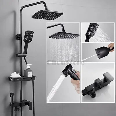 Square Matte Black Bathroom Rain Shower Head Bath Jet Mixer Faucet Tap Tub Set • $155