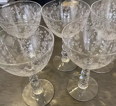 5 Vintage Crystal Etched Cocktail Glasses ~ Coupes Duncan & Miller First Love • $49