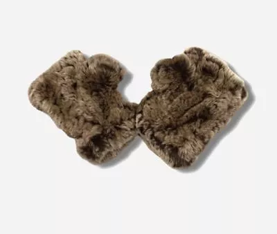 $95 Surell Women's Brown Fingerless Tech Rex Rabbit Fur Mittens Gloves OS • $29.98