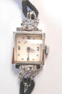 Rare Vintage Hamilton 14K White Gold Wrist Watch Set With Diamonds Woman's 22J  • $299