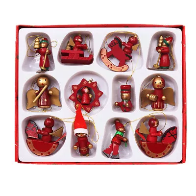 12PCS Vintage Wooden Miniature Christmas Tree Ornaments • $8.64