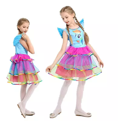 Girls Kids  My Little Pony Rainbow Tutu Dress + Wing Set Kids Costume [K83b] • $16.99