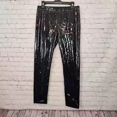 NWT Lili Sidonio  Women's Black Faux Patent Leather Pull On Pants M • $35