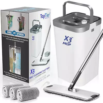 X3 Flat Floor Mop And Bucket Set Separates Dirty And Clean Water 3-Chamber • $82.89