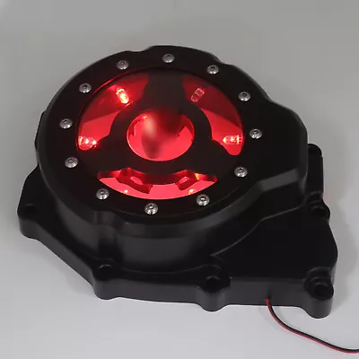 Black W/ Red LED Left Engine Stator Cover See Thru For 2006-2014 Yamaha YZF-R6 • $106.96