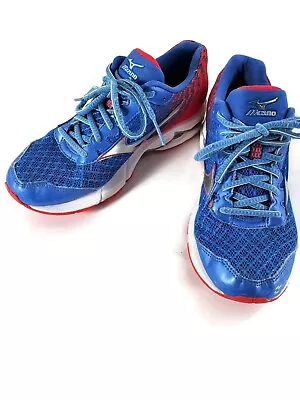 Mizuno Wave Rider 19 Womens Size W8 Running Shoes X10 410736.3K73 Blue Red • $24.99