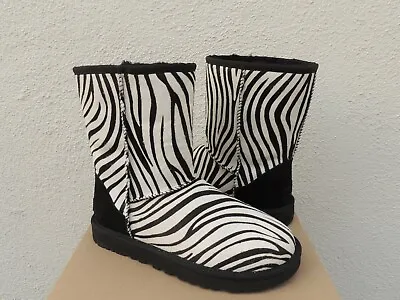 Ugg Classic Short Exotic Zebra Cow Fur Sheepskin Boots Women Us 5/ Eur 36 ~new • $74.95