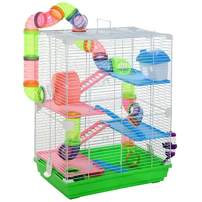 Pawhut 5 Tier Hamster Cage Carrier Habitat Small Animal House W/ Exercise Wheels • £39.99