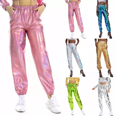 Women Wet Look Harem Pants Shiny Hippy Party Night Club Dancing Costume Trousers • £9.59