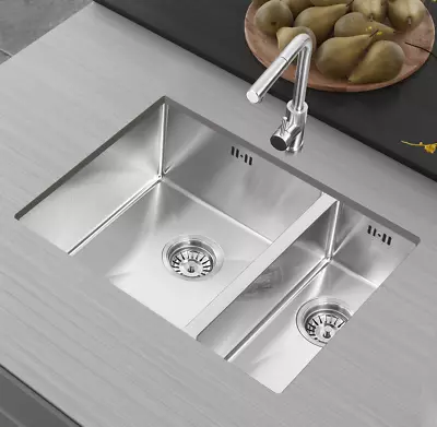 1.5 Bowl Handmade Stainless Steel Undermount Kitchen Sink 590x440 X200mm • £129.89