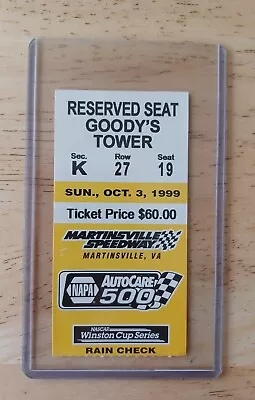 1999 Martinsville Speedway NAPA Auto Care 500 Ticket Stub Jeff Gordon Winner • $8.95