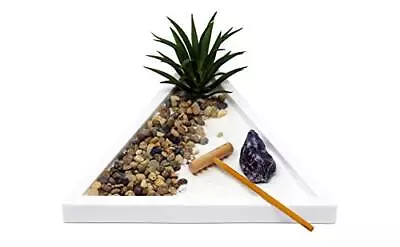 Mini Zen Garden Kit For Desk With White Sand Rake White Base Salt Rock And Ai... • $23.57