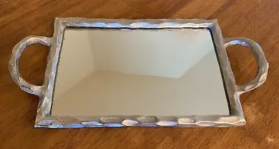 Heavy Silver Pewter Finish Mirror Vanity Dresser Tray 17  • $19