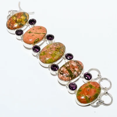 $27.99 • Buy Unakite Jasper 925 Sterling Silver Ethnic Bracelet 7-7.99  TB7510-303