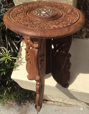 Fine Vintage Moroccan Carved Hardwood & Inlaid  Design / End Table • $49.95