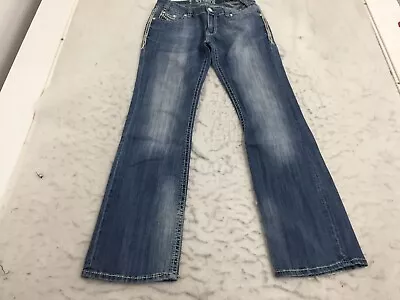Rock & Roll Cowgirl Jeans Womens 31X34 Mid Rise Bootcut Blue Faded Flap Pockets • $17.99
