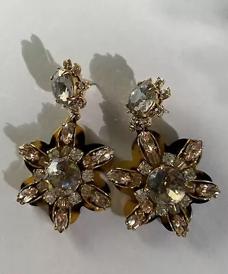 J. Crew Earrings 3 Dimensional Faux Tortoise Shell Flower Shape Rhinestone • $38