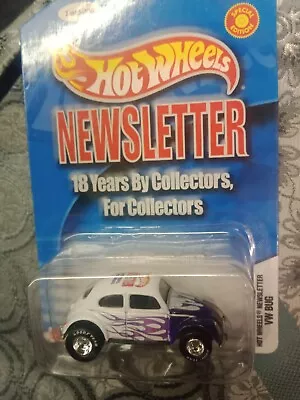 2004 Hot Wheels WHITE W/flames PURPLE VW BUG Newsletter 1/5000 W/real Riders • $40