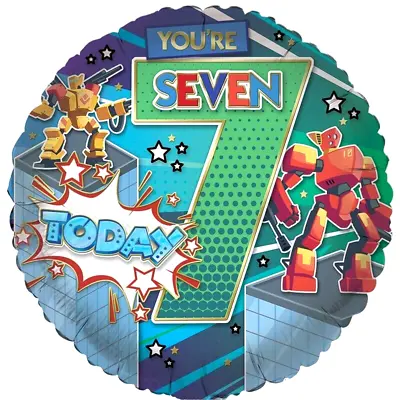 7th BIRTHDAY FOIL BALLOON - BOY'S  PARTY AGE 7 - DECORATION Seven Seventh • £3.29