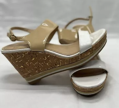 Mootsies Tootsies Beige/White Shiny Wedge Cork Sandals- Size 6 • $9