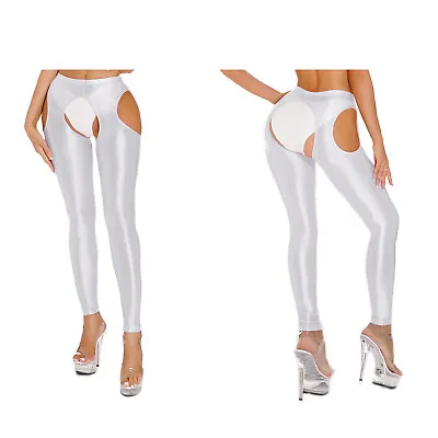 Womens Glossy Cutout Pants High Waist Trousers Stretchy Hollow Out Skinny Pants • $12.82