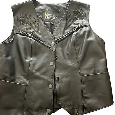 $38 • Buy Xelement Leather Vest With Roses On Front And Back Women Size M