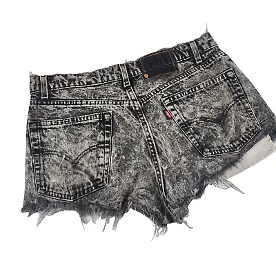 Vintage 80s Cut Off Jean Shorts Womens Size 33 Black Acid Wash Denim Destroyed • $25.97