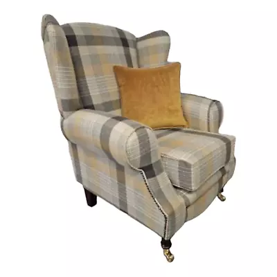 Wing Back  Queen Anne Chair Katrine Antique Midas Gold  With Cushion - Dark Legs • £499
