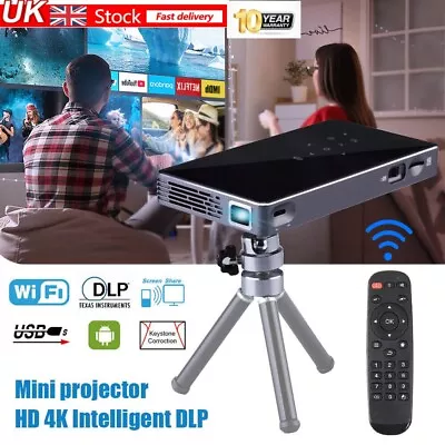 HD 4K Smart DLP Mini Projector Android WiFi Bluetooth 1080P 8G Home Theater HDMI • £175.99