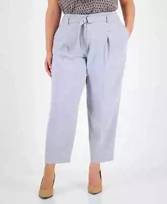 Bar III Women's Belted Texture Crepe Pants Mid Rise Moonstone Plus Size 14W NWT • $48.99