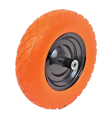 16  Flat Free Solid PU Foamed Wheelbarrow Tire Orange Steel Hub New 1088 • $29.99