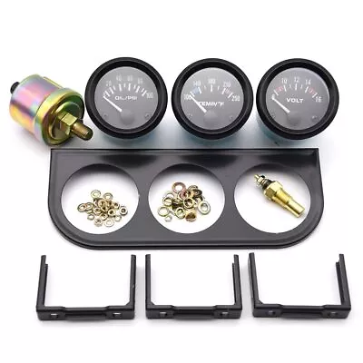 $25.99 • Buy Universal 2  52mm Chrome Volt Water Oil Pressure Triple 3 Gauge Set Gauges A0Y4