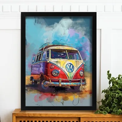 Retro Camper Van Wall Art Classic VW Camper Poster Print Vibrant Vintage Art • £19.50