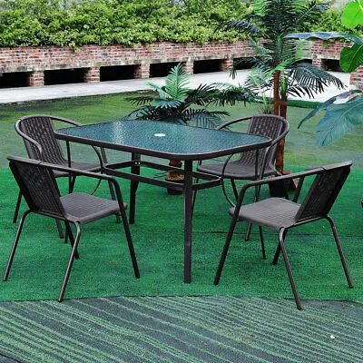 Outdoor Garden 120CM Dining Set Rectangular Metal Patio Table With And 4/6 Chair • £69.95