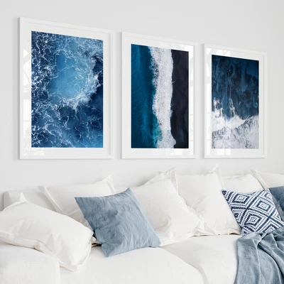 £24.99 • Buy Navy Blue Beach Wall Art Prints Sunset Tropical Sea Ocean Posters Pictures Decor