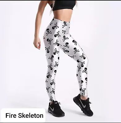 £12.99 • Buy Leggings Sports Yoga Pants Digital 3D Printed Fire Skeleton Hot In Trends
