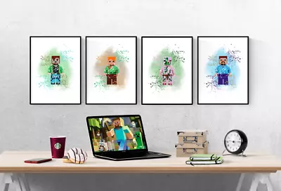 Minecraft Lego Set Of 4 Prints Xbox PS5 Pictures Wall Art Poster • £6