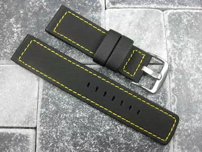 New 22mm PVC Rubber Band Black Diver Watch Strap Kevlar For Maratac Yellow X1 • $30.29