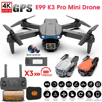 $33.49 • Buy 4K Drone With HD Dual Camera Drones WiFi FPV Foldable RC Quadcopter W/Batteries