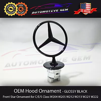OEM Front Hood Ornament Mounted Star GLOSSY Black Standing Logo Mercedes Benz • $72.99