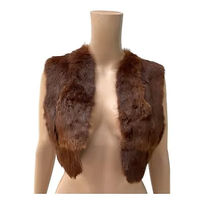 Brown Hand Made Real Rabbit Fur Open Vest Boho Bohemian Festival Cropped Sz 6/8 • £24.79