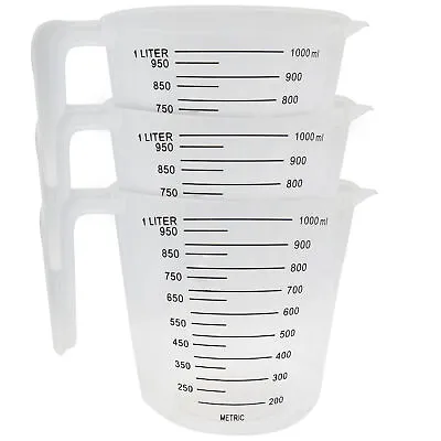 3pk 1 Litre Plastic Clear Measuring Jug Baking Kitchen Cooking Stackable Handle • £6.99